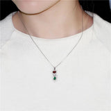 Almei Red Green Cat Pendant Diopside Necklace 925 Sterling Silver CN033