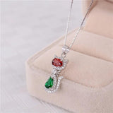 Almei Red Green Cat Pendant Diopside Necklace 925 Sterling Silver CN033