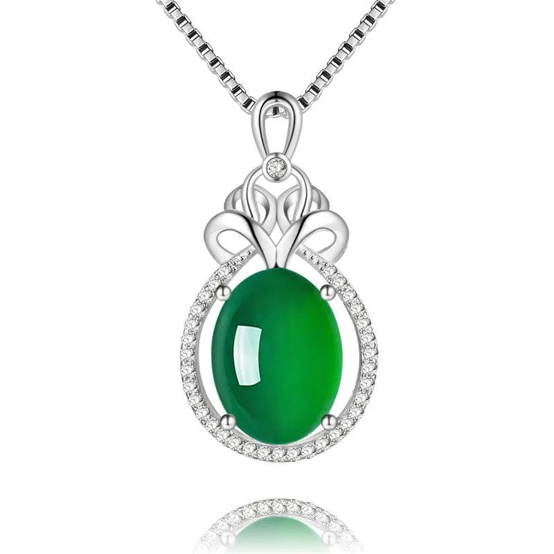 Green Chalcedony Perfume Bottom Necklace 925 Silver