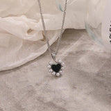 925 Silver Necklace Heart Pendant Shell Pearl Choker
