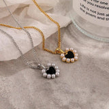 925 Silver Necklace Heart Pendant Shell Pearl Choker
