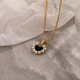 925 Silver Necklace Heart Pendant Shell Pearl Choker