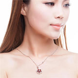 Almei 2.5CT Red Garnet Sunflower Pendant Necklace 925 Sterling Silver