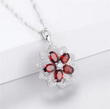 Almei 2.5CT Red Garnet Sunflower Pendant Necklace 925 Sterling Silver