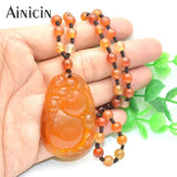 Red Agate Chalcedony Carved Pendant Necklace 24'' Beaded Chain Ethnic Jewelry
