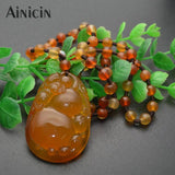 Red Agate Chalcedony Carved Pendant Necklace 24'' Beaded Chain Ethnic Jewelry