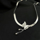 S925 Snake Bone Chain Necklace with Butterfly Clavicle Chain