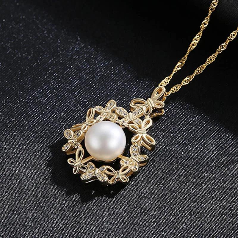 925 Silver Butterfly Zircon Necklace with Pearl