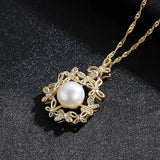925 Silver Butterfly Zircon Necklace with Pearl