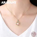 925 Silver Butterfly Zircon Necklace with Pearl