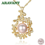 925 Silver Butterfly Zircon Necklace with Pearl