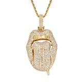 Hip Hop Dollar Lips Pendant Rhinestone Necklace Chain