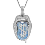 Hip Hop Dollar Lips Pendant Rhinestone Necklace Chain