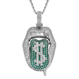 Hip Hop Dollar Lips Pendant Rhinestone Necklace Chain