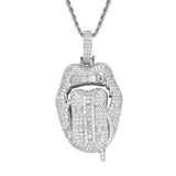 Hip Hop Dollar Lips Pendant Rhinestone Necklace Chain