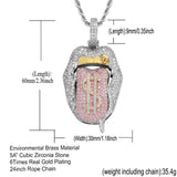Hip Hop Dollar Lips Pendant Rhinestone Necklace Chain
