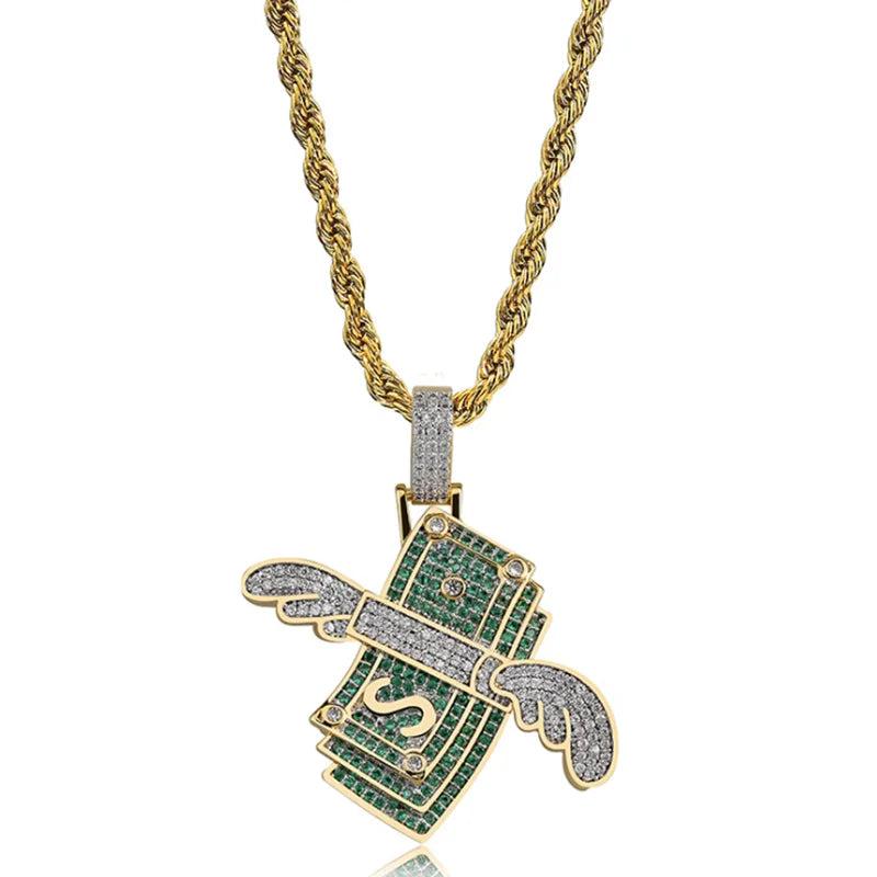 Men's Rhinestone Dollar Pendant Hip Hop Chain
