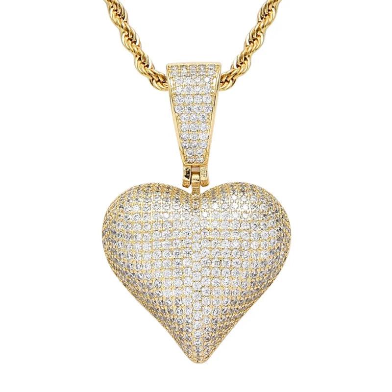Hip Hop Rhinestone Men Necklace Heart Pendant Chain
