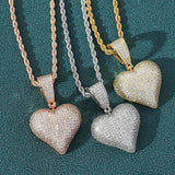 Hip Hop Rhinestone Men Necklace Heart Pendant Chain