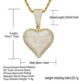 Hip Hop Rhinestone Men Necklace Heart Pendant Chain