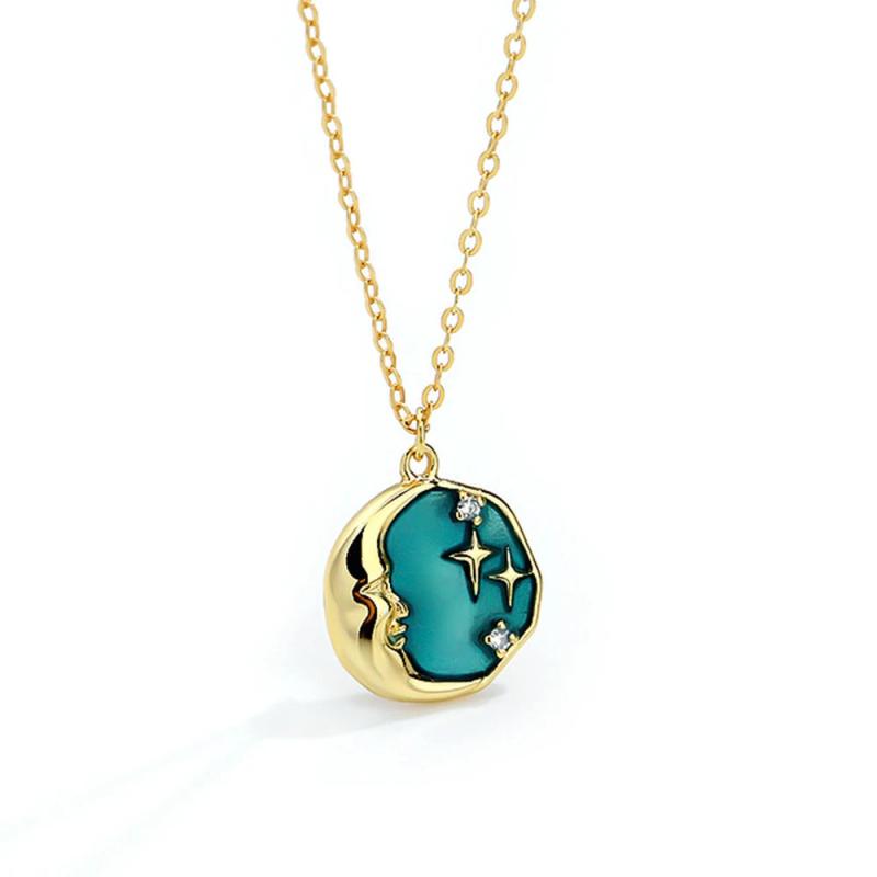 S925 Sterling Silver Star Moon Necklace Pendant for Women
