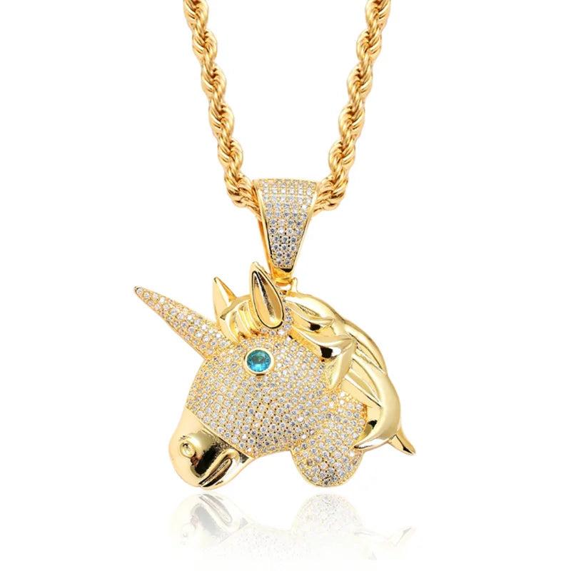 Rhinestone Men Necklace Ice Out Cubic Zircon Hip Hop Agate Eyes Animals Pendant