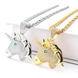 Rhinestone Men Necklace Ice Out Cubic Zircon Hip Hop Agate Eyes Animals Pendant