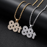 Hip Hop Numbers Pendant Men Necklace Ice Out Cubic Zirconia