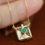 925 Silver Necklace Zircon Square Diamond Pendant Ladies Chain Jewelry