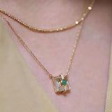 925 Silver Necklace Zircon Square Diamond Pendant Ladies Chain Jewelry