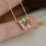 925 Silver Necklace Zircon Square Diamond Pendant Ladies Chain Jewelry