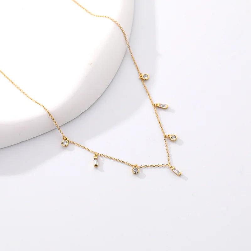 925 Silver Rectangle Zircon Necklace for Women