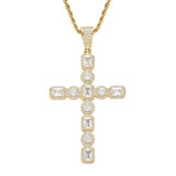 Hip Hop Rhinestone Men Necklace Big Cross Pendant Chain