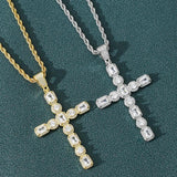 Hip Hop Rhinestone Men Necklace Big Cross Pendant Chain
