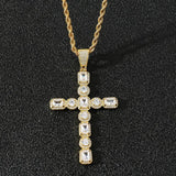 Hip Hop Rhinestone Men Necklace Big Cross Pendant Chain