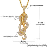 Snake Pendant Rhinestone Necklace Hip Hop Ice Out Charm Chain Jewelry