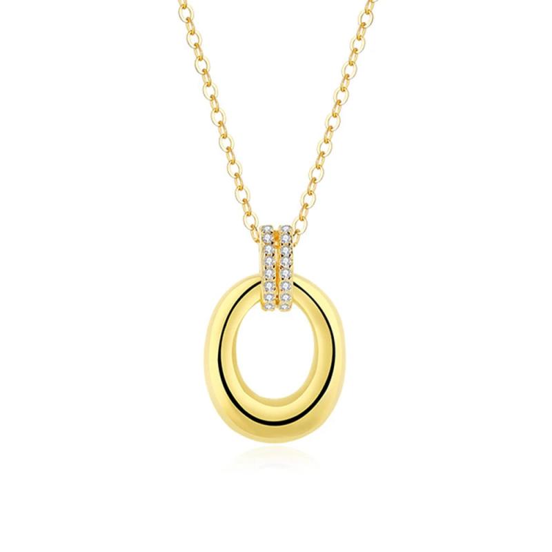 S925 Oval Circle Necklace Zircon Collar Chain Jewelry