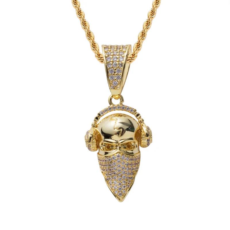 Rhinestone Men Necklace Ice Out Cubic Zircon Headphones Pendant