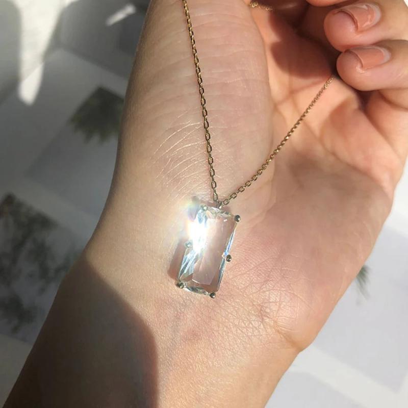 S925 Sterling Silver Rectangle Necklace Diamond Pendant