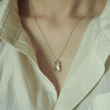S925 Sterling Silver Rectangle Necklace Diamond Pendant