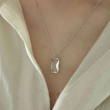 S925 Sterling Silver Rectangle Necklace Diamond Pendant