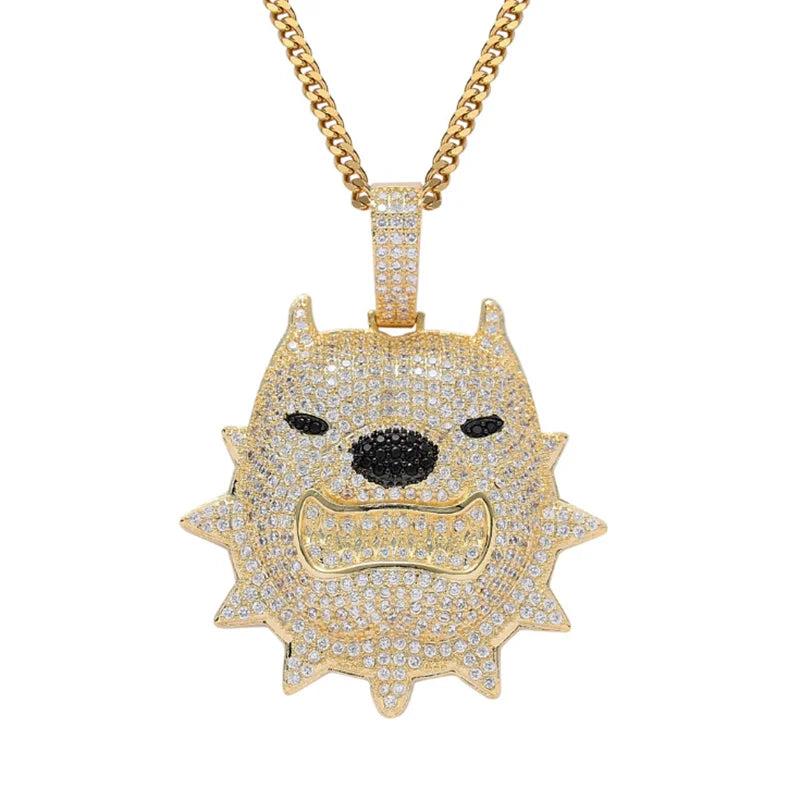 Rhinestone Men Necklace Ice Out Dog Pendant Hip Hop Charm Chain