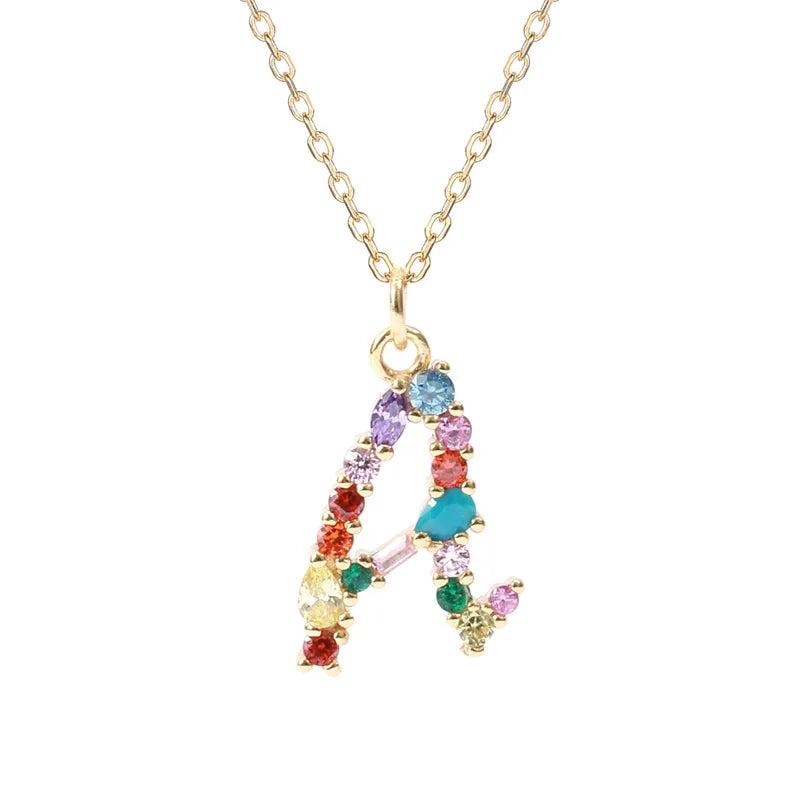 S925 Silver Alphabet Necklaces Rainbow Zircon Festive Wedding