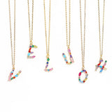 S925 Silver Alphabet Necklaces Rainbow Zircon Festive Wedding