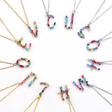 S925 Silver Alphabet Necklaces Rainbow Zircon Festive Wedding