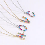 S925 Silver Alphabet Necklaces Rainbow Zircon Festive Wedding