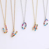 S925 Silver Alphabet Necklaces Rainbow Zircon Festive Wedding