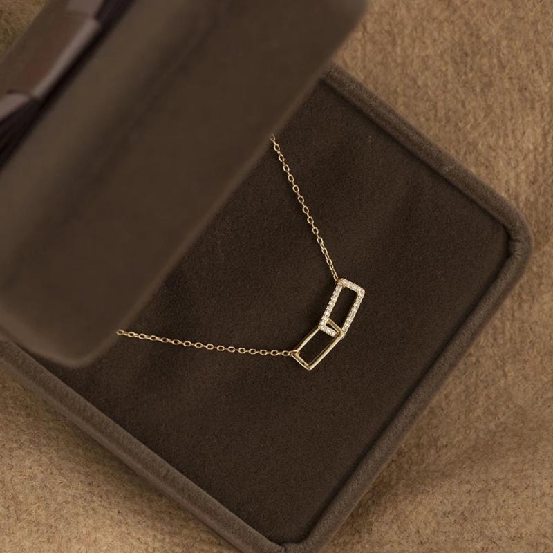 S925 Sterling Silver Rectangular Buckle Necklace for Women
