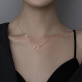 S925 Sterling Silver Rectangular Buckle Necklace for Women
