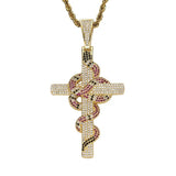 Hip Hop Snake Cross Pendant Necklace Ice Out Charm Chain Jewelry